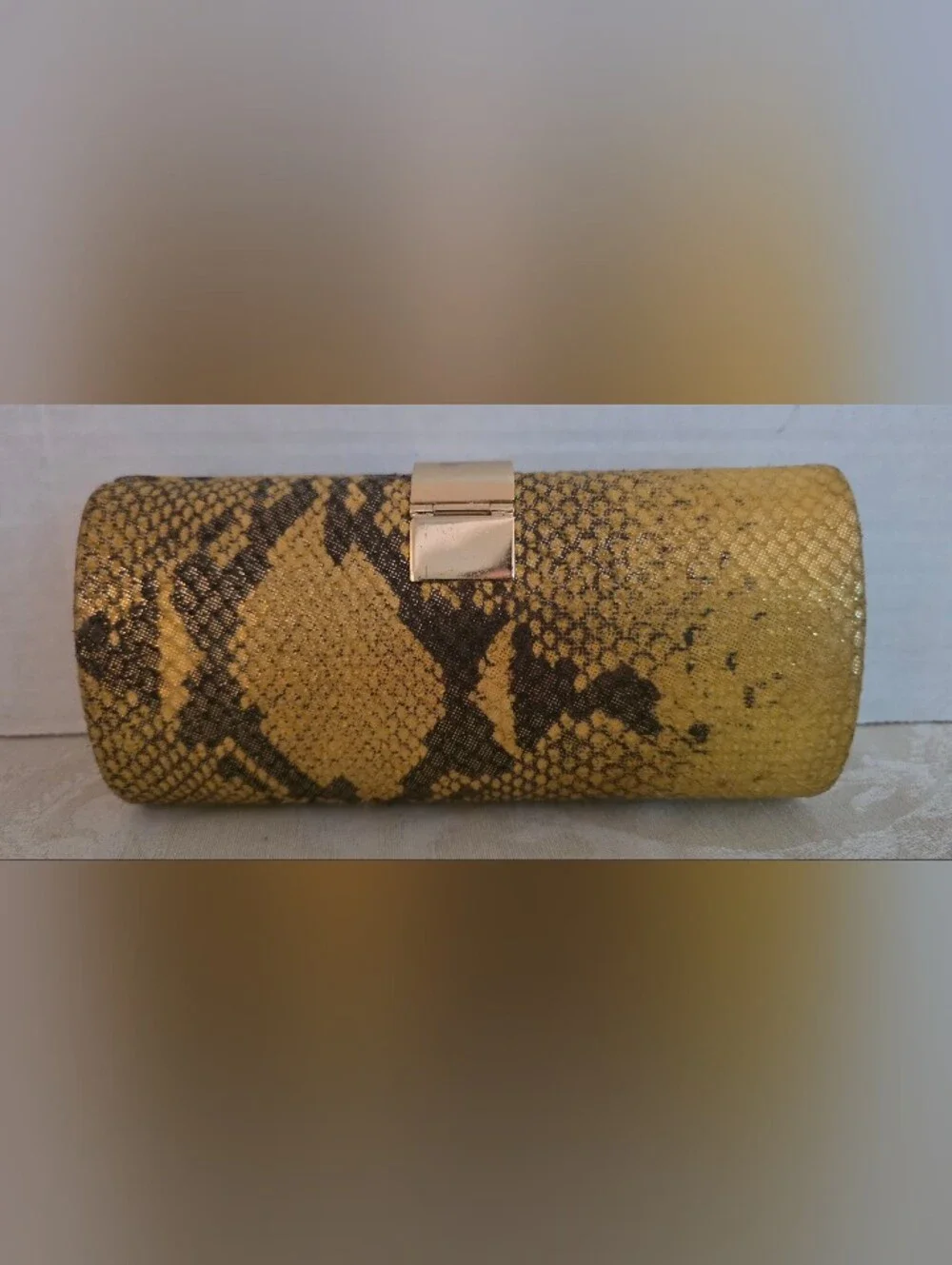 Banana Republic Yellow & Black Metallic Snakeskin Leather Hardshell Clutch